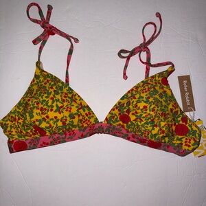 Roller Rabbit NWT Yellow & Pink Floral Lightly Padded Bikini Top‎ size XL